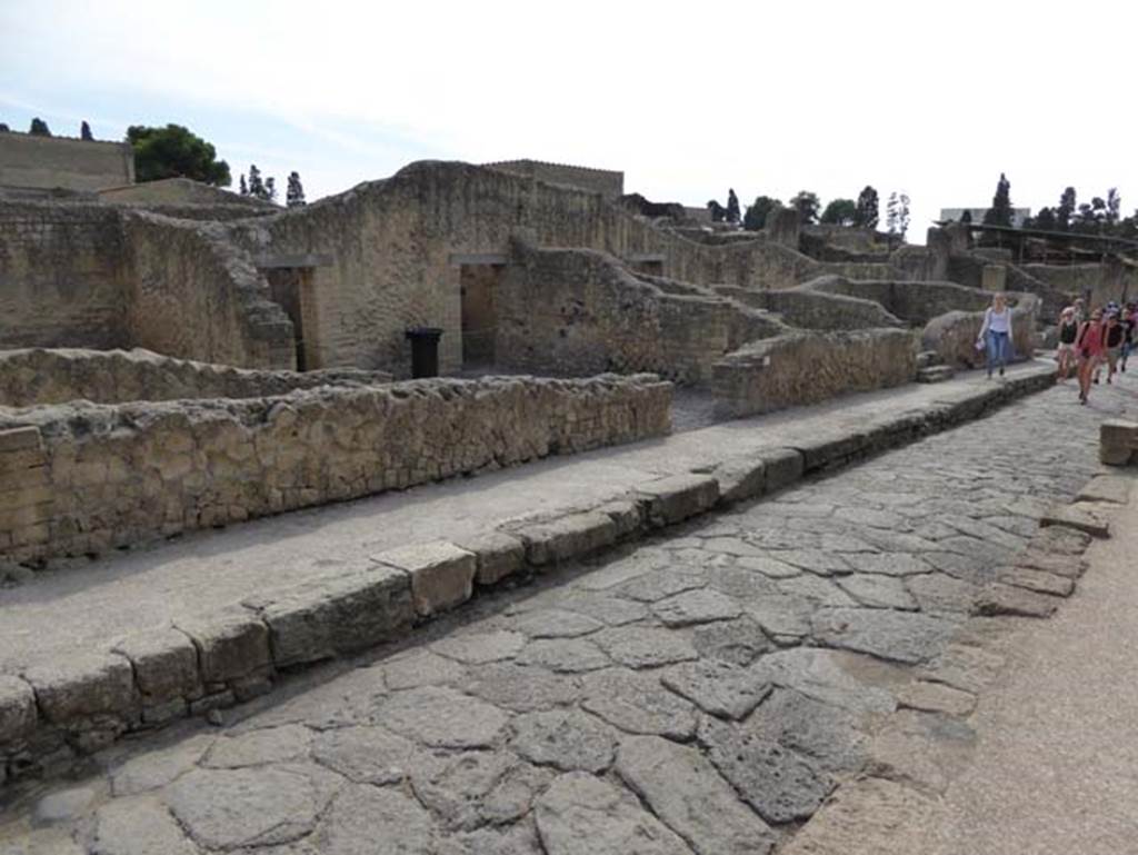 VI.2/3 Herculaneum, October 2014. Looking south-east along east side of Cardo III Superiore, with doorways VI.2 and VI.3, leading into small hospitium. Photo courtesy of Michael Binns.